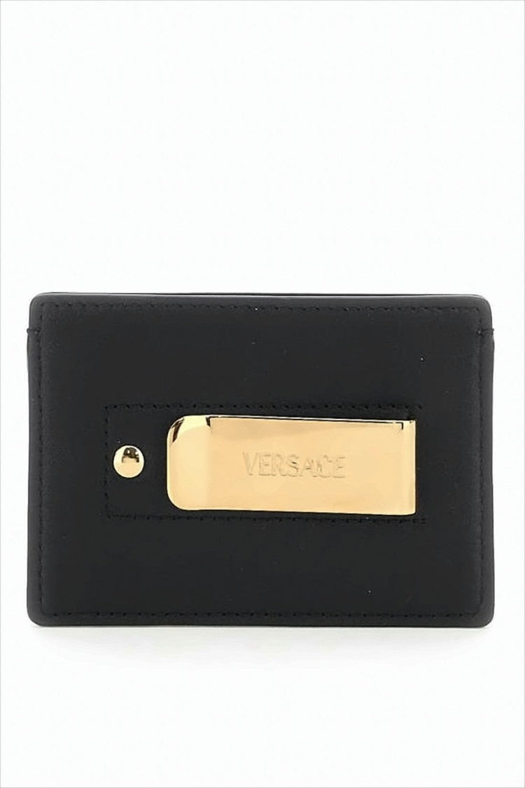 Versace Rectangular Card Wallet In Smooth Black Leather