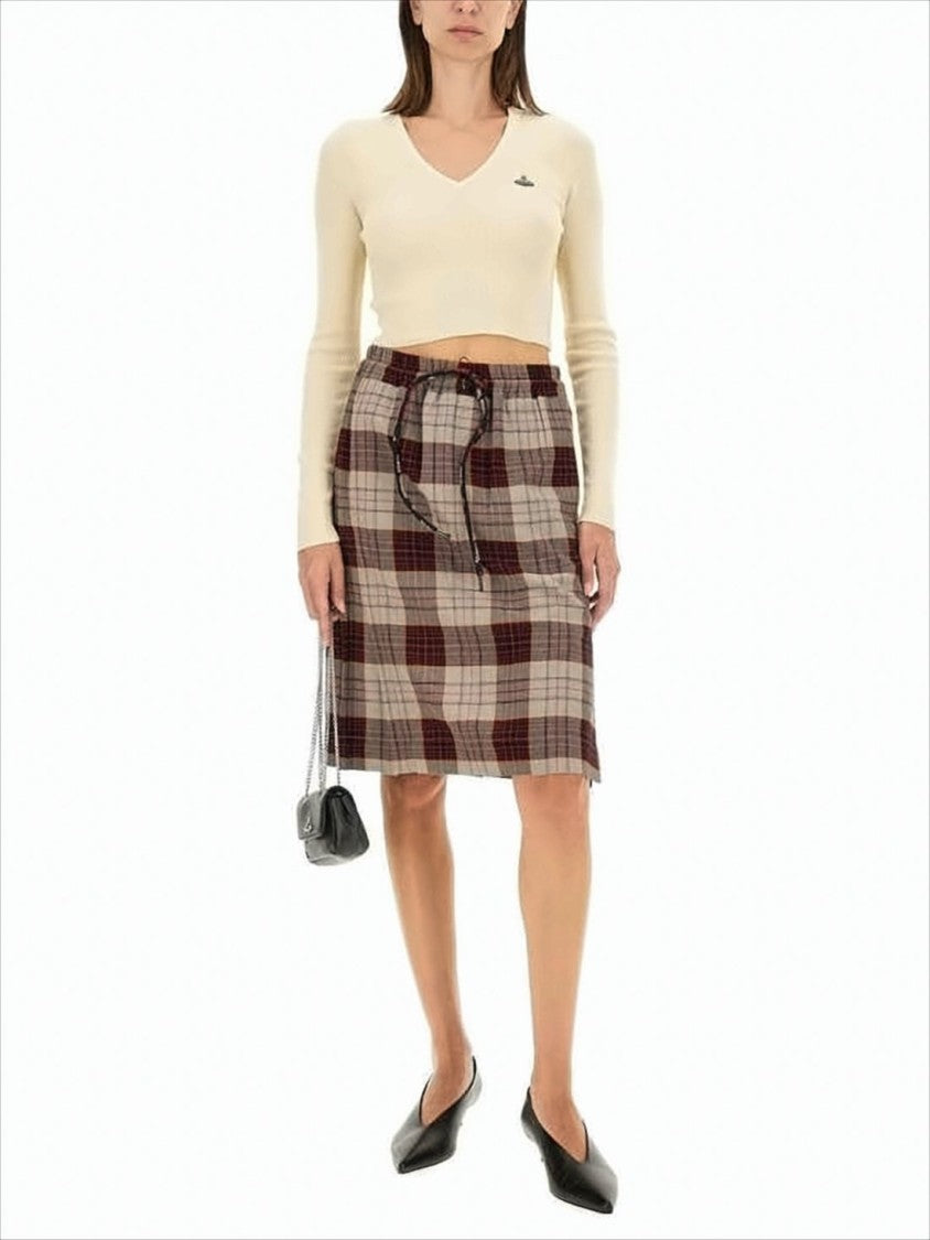 Vivienne Westwood Cropped Ribbed Knit Sweater With Deep V-Neckline