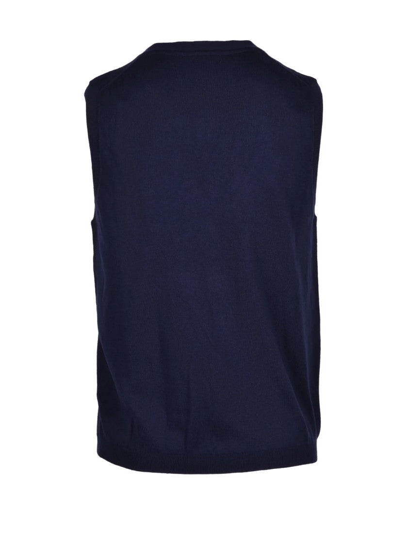 Sun68 Blue Sleeveless Button-Down Merino Wool-Cotton Vest