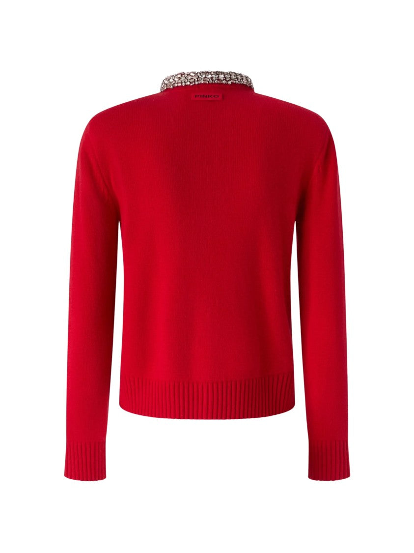 Pinko Colonia Cardigan Red Wool-Blend Cropped Cardigan