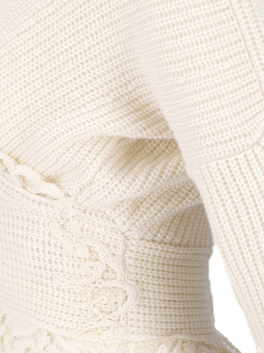 Ermanno Scervino Cream Lace-Trimmed Cashmere Cardigan