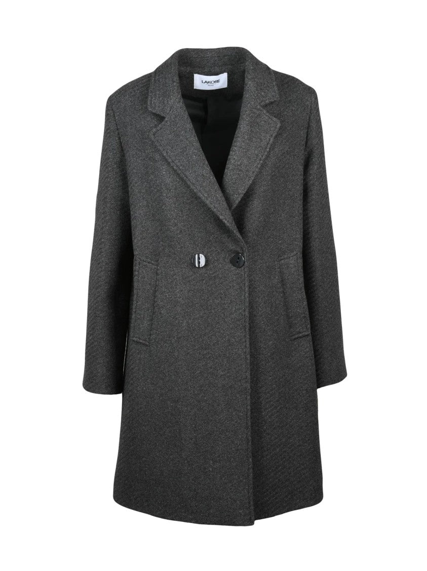 Lakore Dark Grey Double-Breasted Wool-Blend Coat