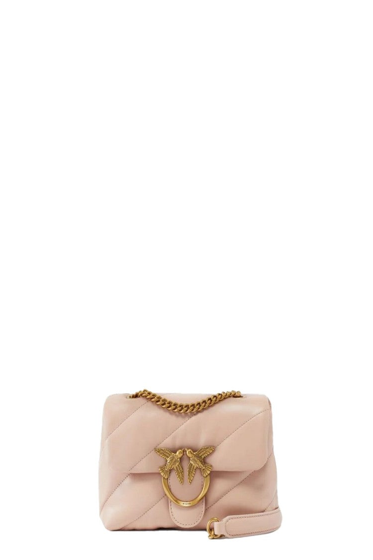 Pinko Quilted Beige Shoulder Bag With Gold-Tone Clasp