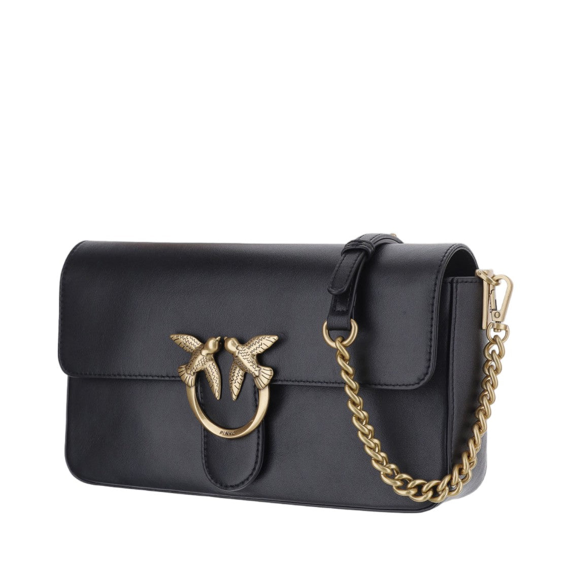 Pinko Black Leather Gold-Tone Logo Cross-Body Bag