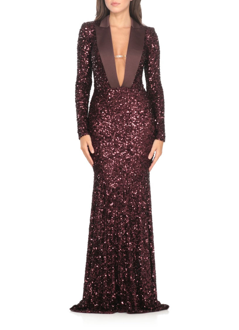 Elisabetta Franchi Red Carpet Dress With Paillettes