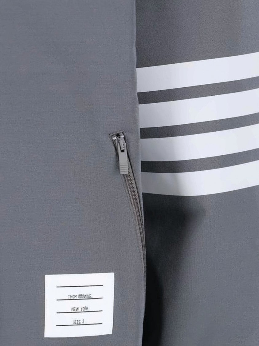 Thom Browne Cropped Grey Leather Jacket With Striped Accents