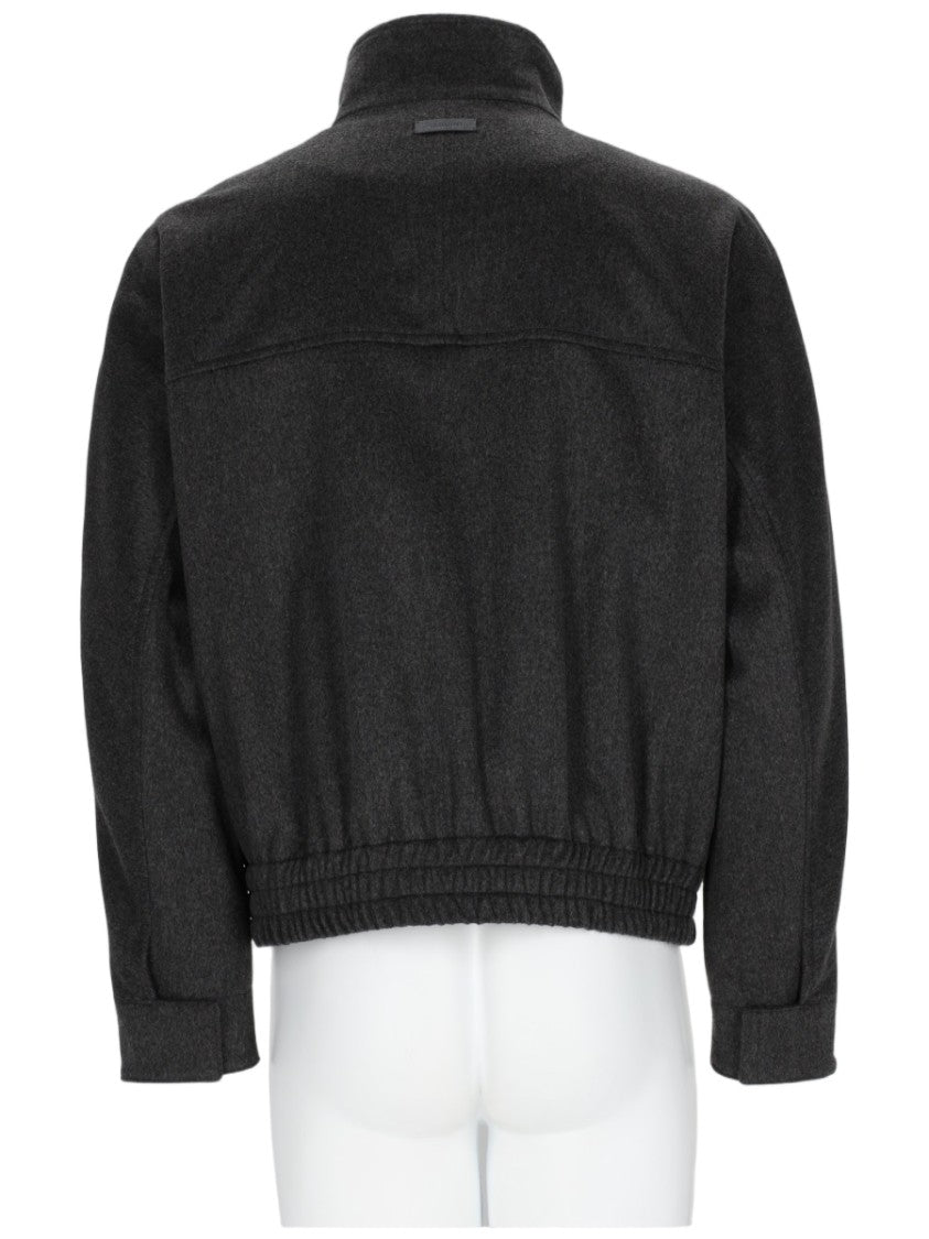 Lardini Dark Charcoal Bomber Jacket With High Stand Collar