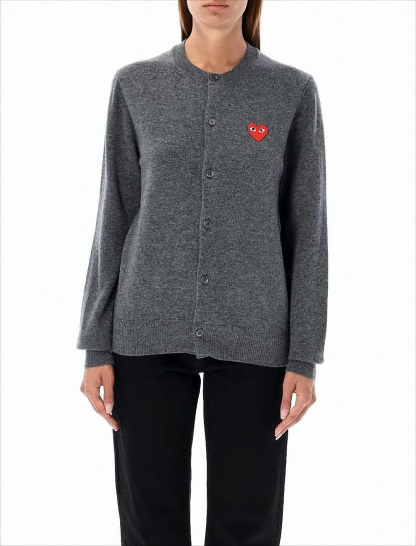 Comme Des Garçons Relaxed Fit Button-Up Cardigan With Iconic Heart Patch