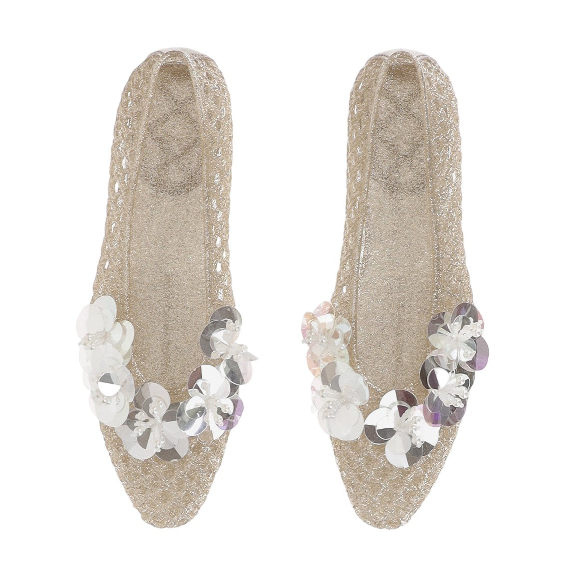 Heavenly Jelly Transparent Mesh Ballerina Flats With Floral Embellishments