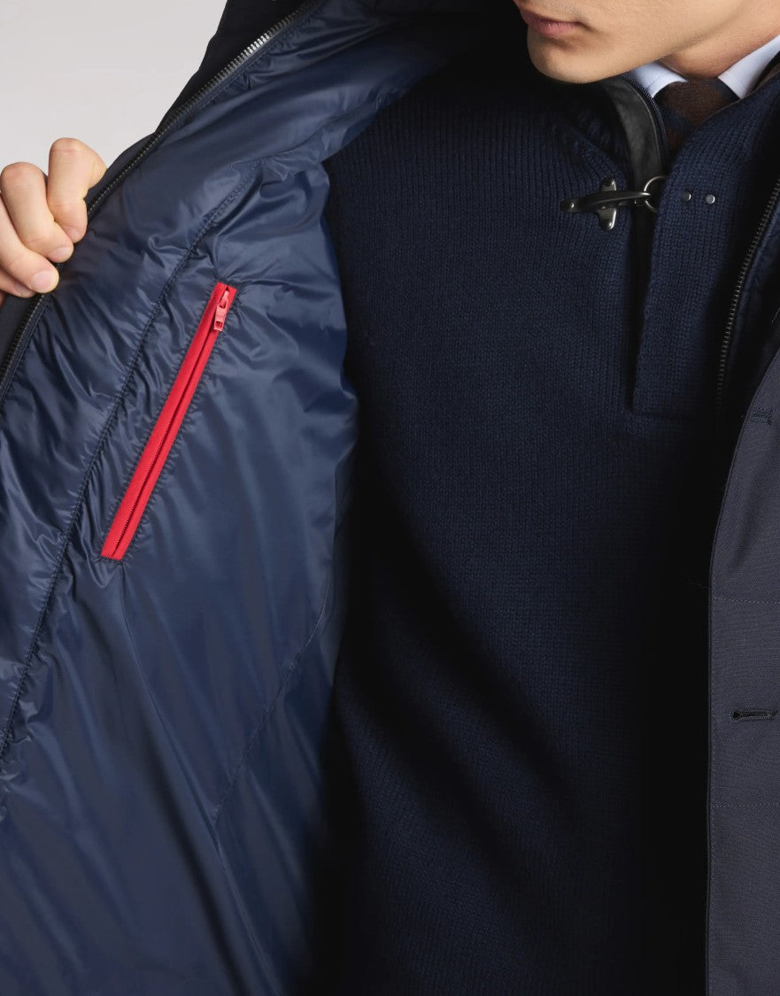 Fay Versatile Detachable Hood Puffer Jacket In Deep Navy