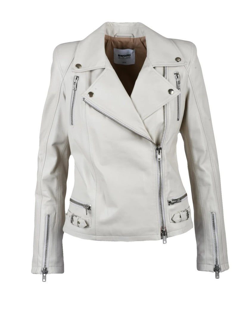 Sword 6.6.44 White Leather Biker Jacket