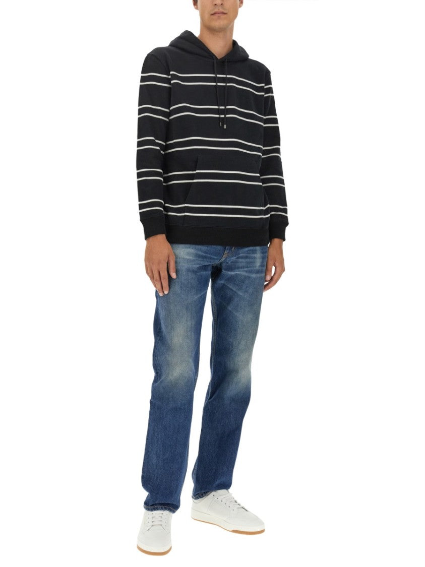 Saint Laurent Horizontal Stripe Black Hoodie With Relaxed Fit