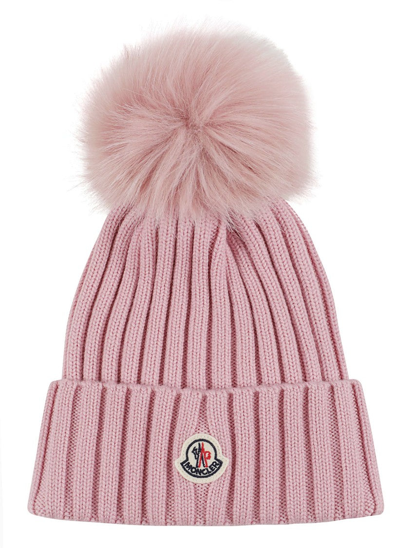Moncler Tricot Ribbed Knit Fluffy Pom-Pom Beanie