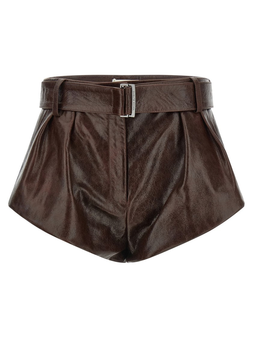 Magda Butrym Craquelé Shiny Leather High-Waisted Shorts With Flared Silhouette