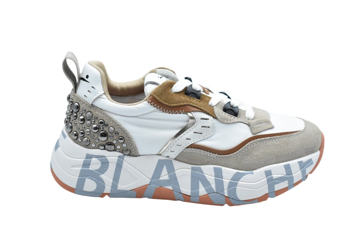 Voile Blanche Beige White Technical Fabric Suede Sneakers