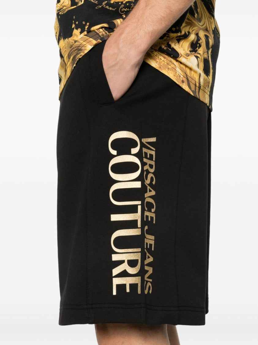 Versace Jeans Couture Relaxed Fit Black Shorts With Gold Accents
