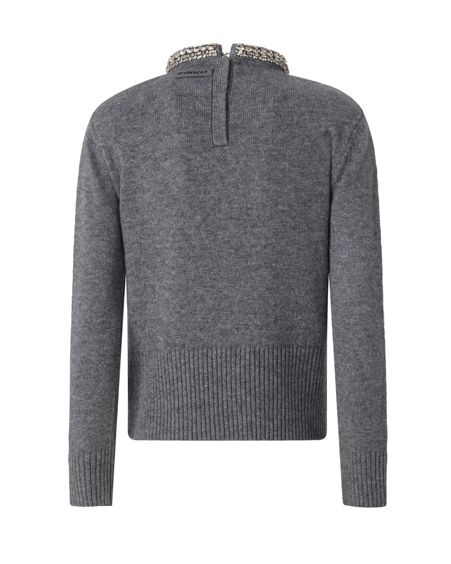 Pinko Medium Grey Jewel-Embellished Knit Sweater