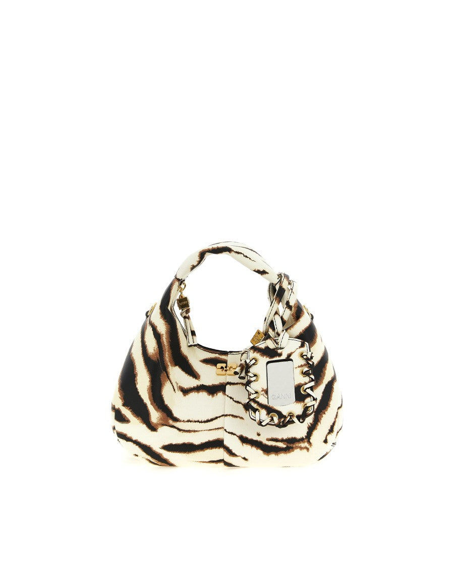 Ganni Zebra-Print Mini Hobo Bag With Gold Accents