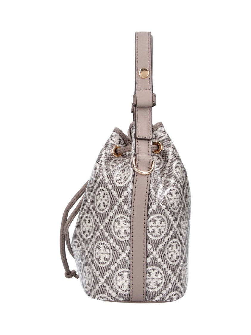 Tory Burch Grey T Monogram Cotton Canvas Bucket Bag