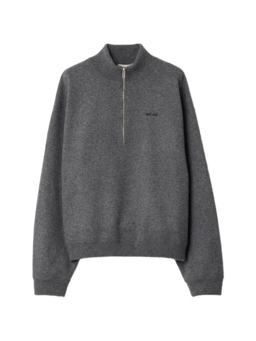 Miu Miu Cashmere-Jersey Intarsia Half-Zip Sweater