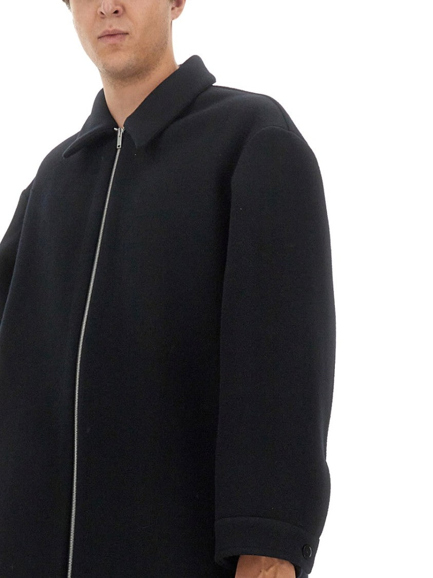 Jil Sander Black Wool Coat With Oversized Sleeves