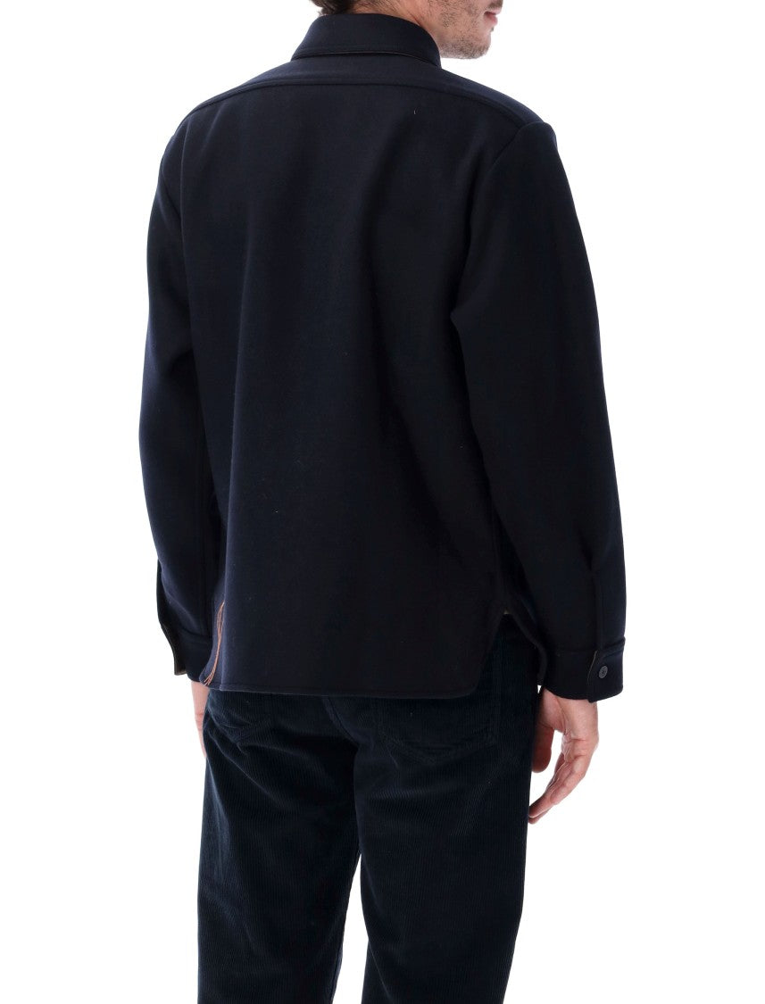 Fortela Ringo Wool Logo Button Structured Collar Overshirt
