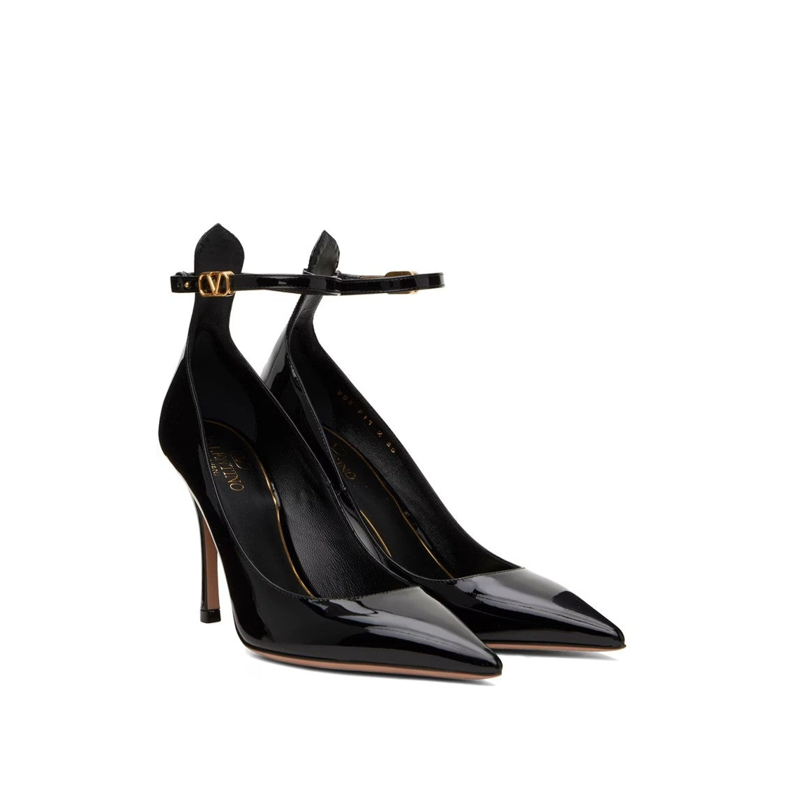 Valentino Garavani Pointed Toe Patent Leather Pumps With Logo Ankle Buckle