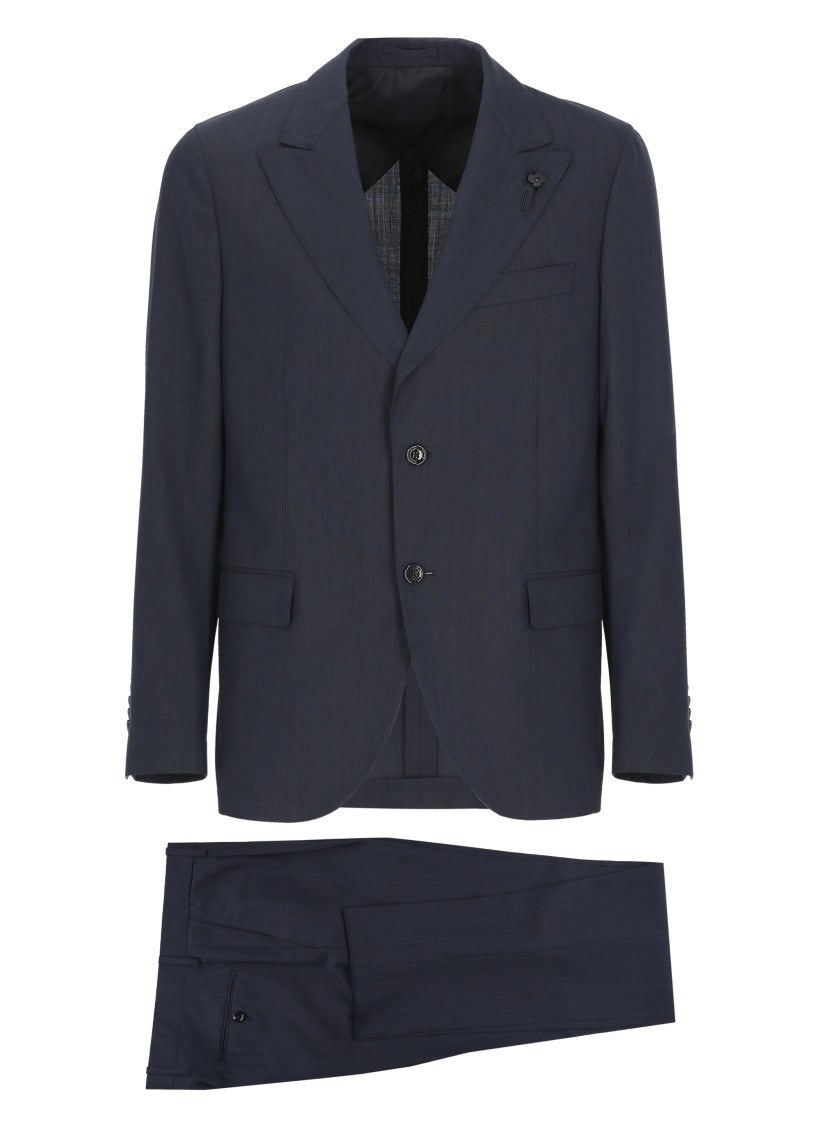 Lardini Blue Pin Lapel Wool Suit