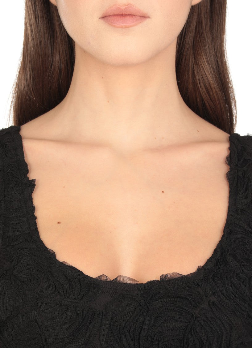 Rotate Flower Mesh Ruffle Dress