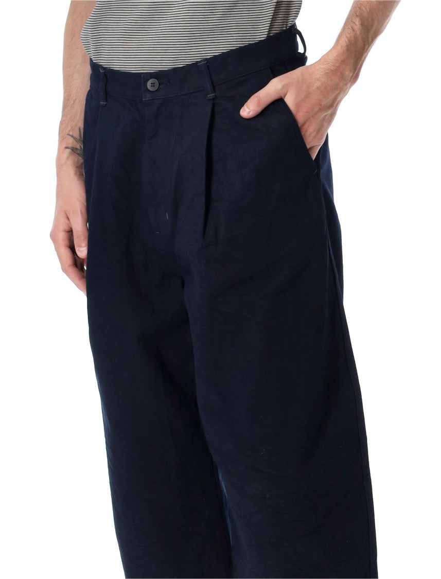 Still By Hand Deep Navy Pleated Denim Wide-Leg Pants
