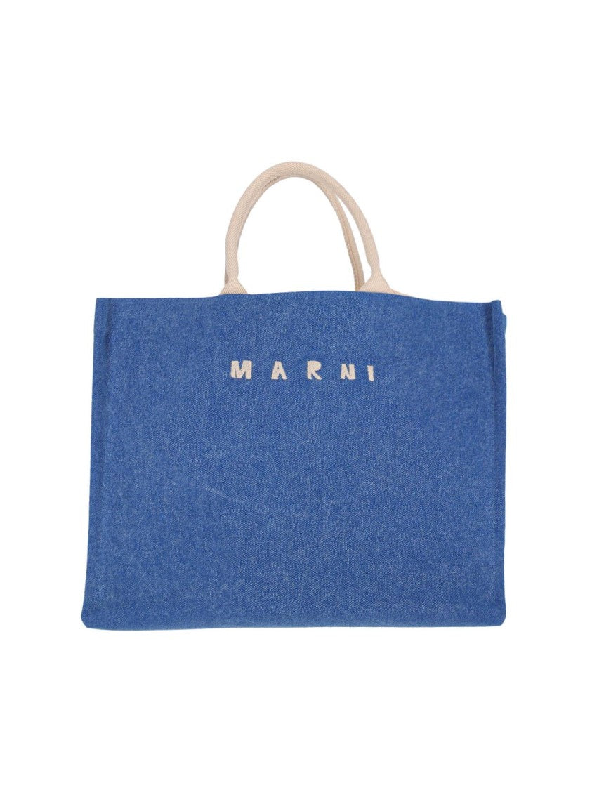 Marni Rectangular Denim Tote Bag With Design