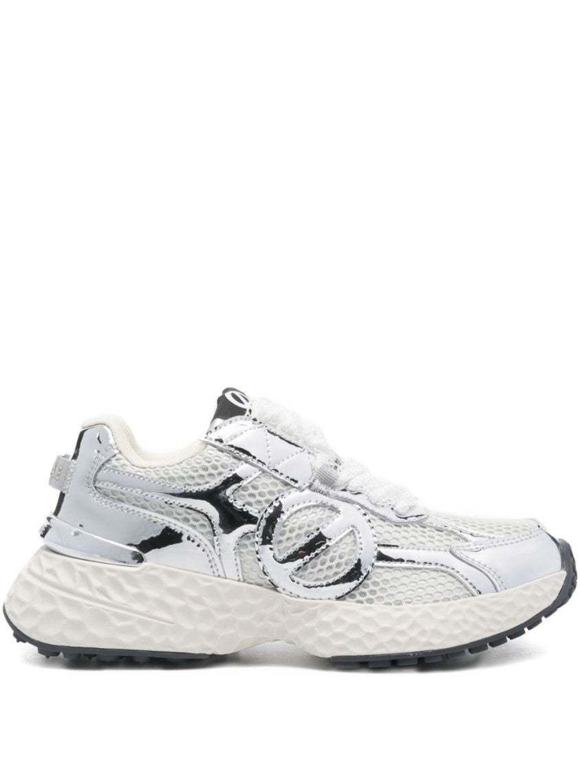 No Name Silver And White Sneakers With Mesh Panels