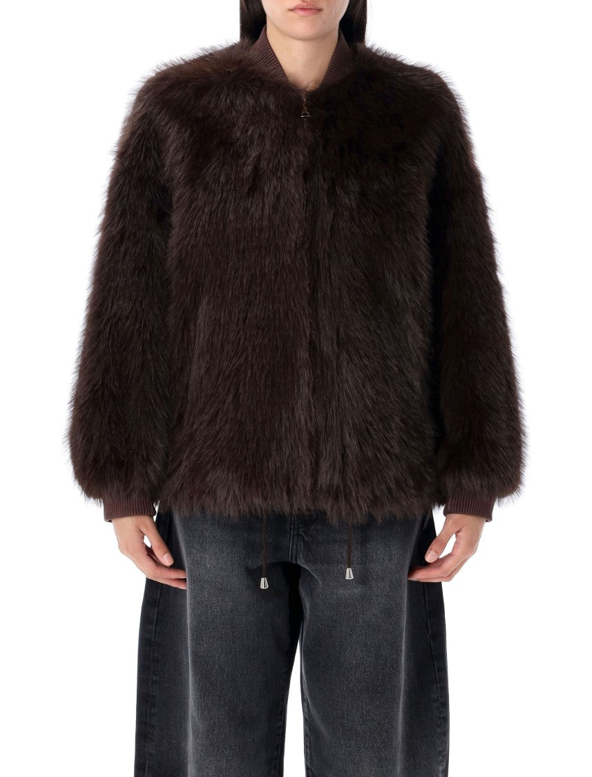 Sword Eco-Fur Bomber Jacket With Ribbed Collar