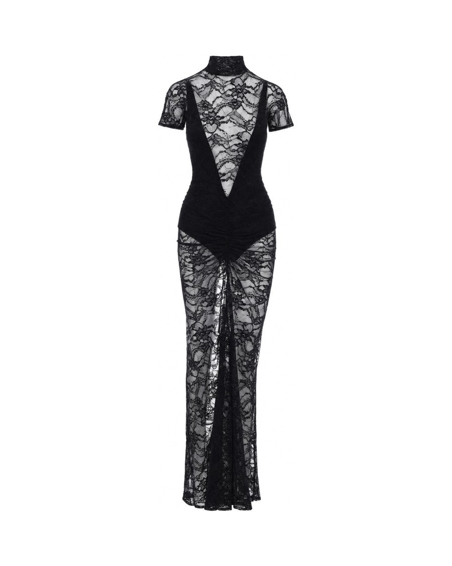 The Andamane Black Palma Sheer Lace V-Neck Maxi Dress