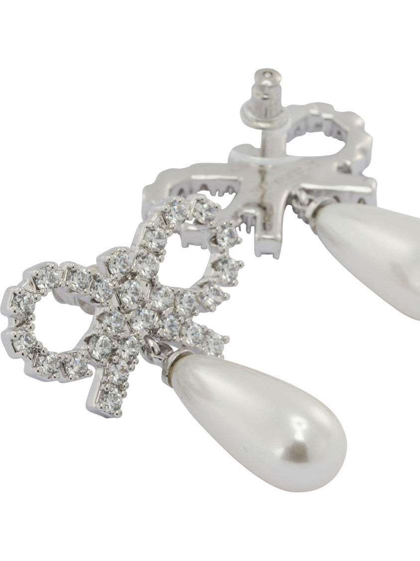 Self-Portrait Pearl Earrings With Crystal Bow