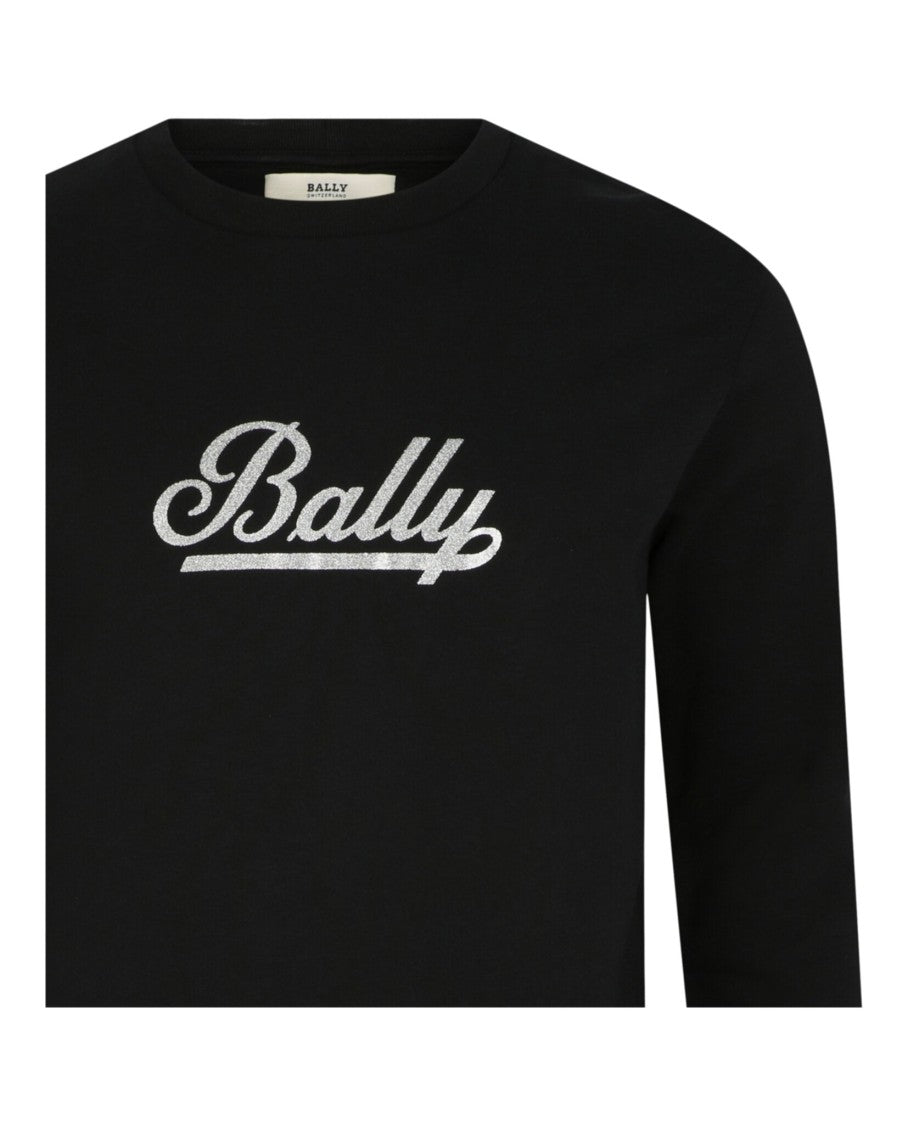 Bally Script Logo Graphic Black Sweatshirt With Glitter Accents