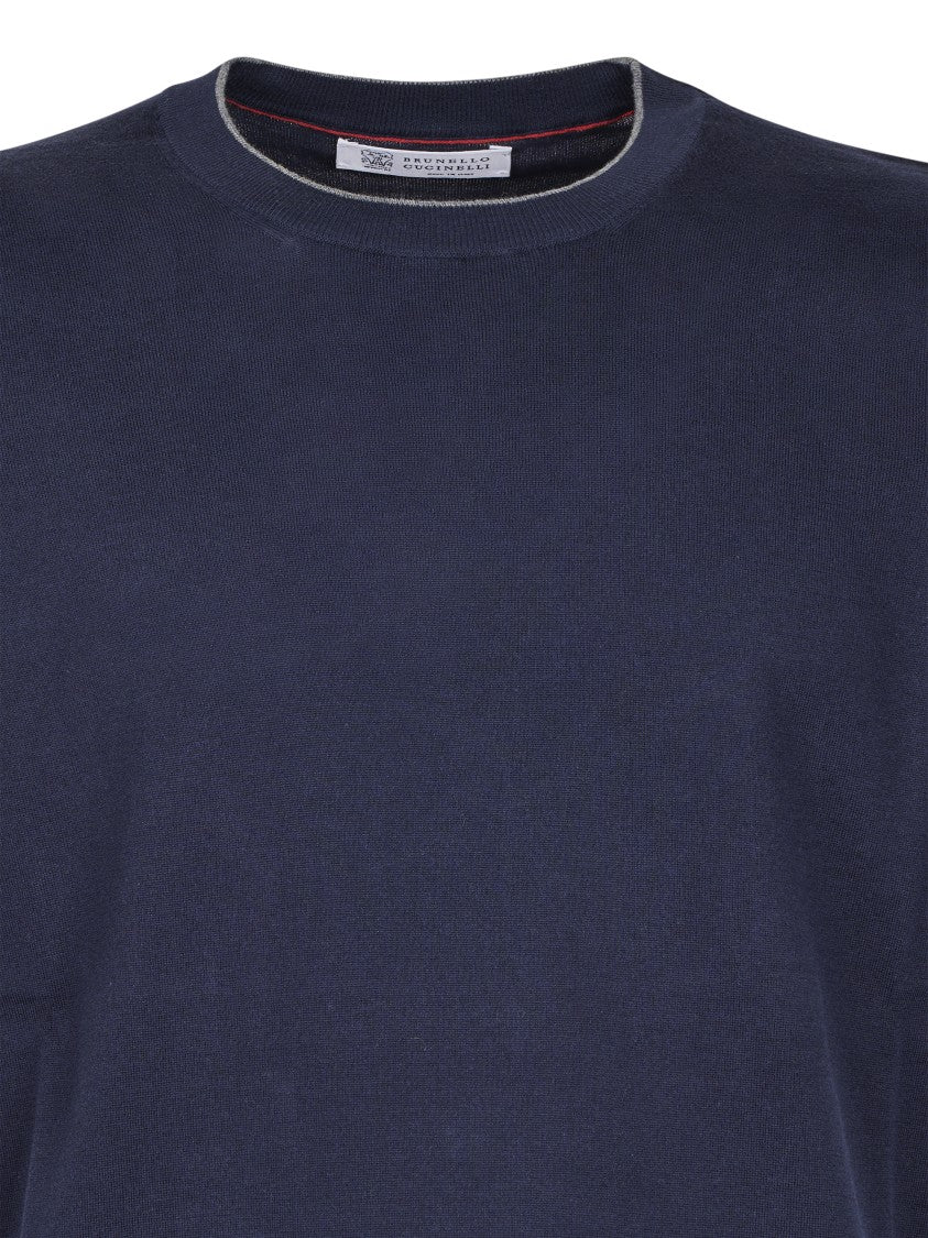 Brunello Cucinelli Short-Sleeved Deep Navy Knit Top