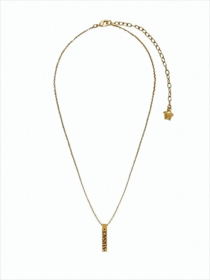 Versace Gold-Tone Metal Necklace With Rectangular Pendant