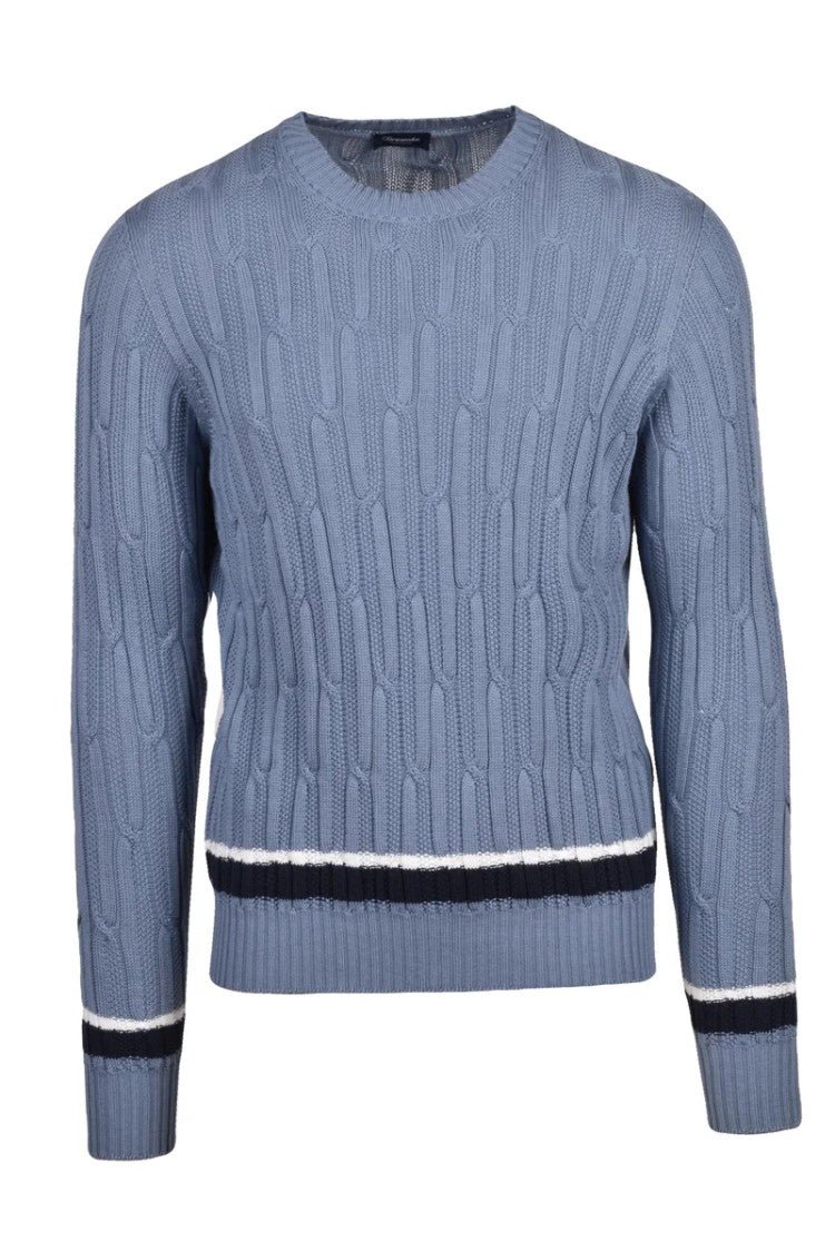 Drumohr Textured Cable Knit Crew Neck Sweater In Cotton Cashmere Blend