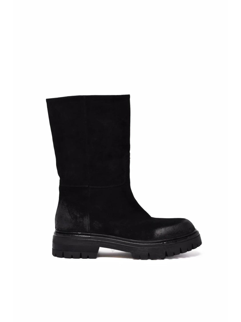 Elena Iachi Black Suede Round-Toe Boots