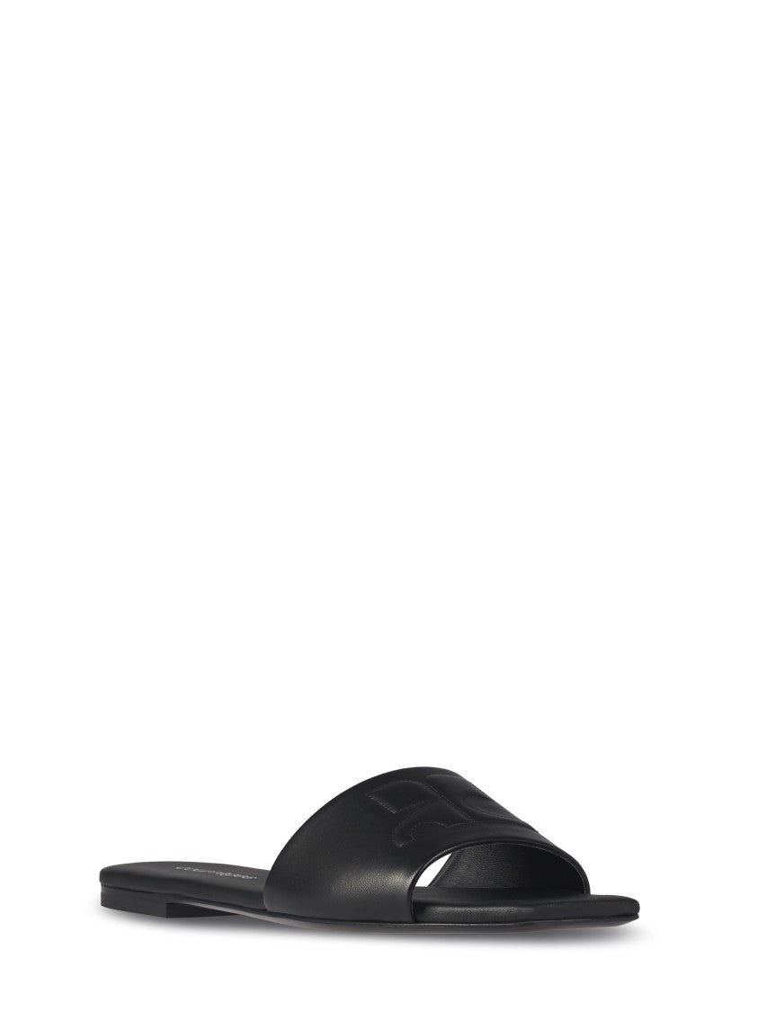 Courrèges Black Leather Sandals With Wide Strap Design