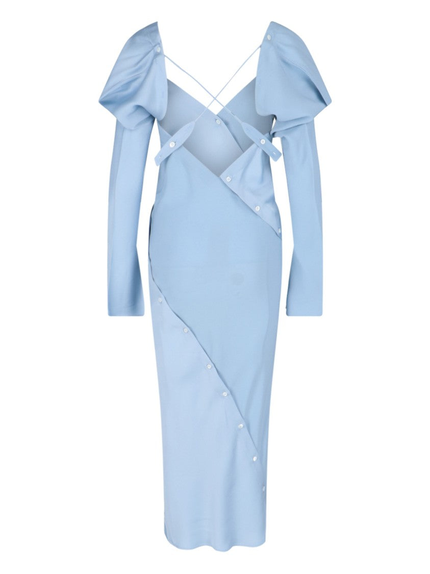 Setchu "Origami" Maxi Dress In Light Blue Satin Fabric