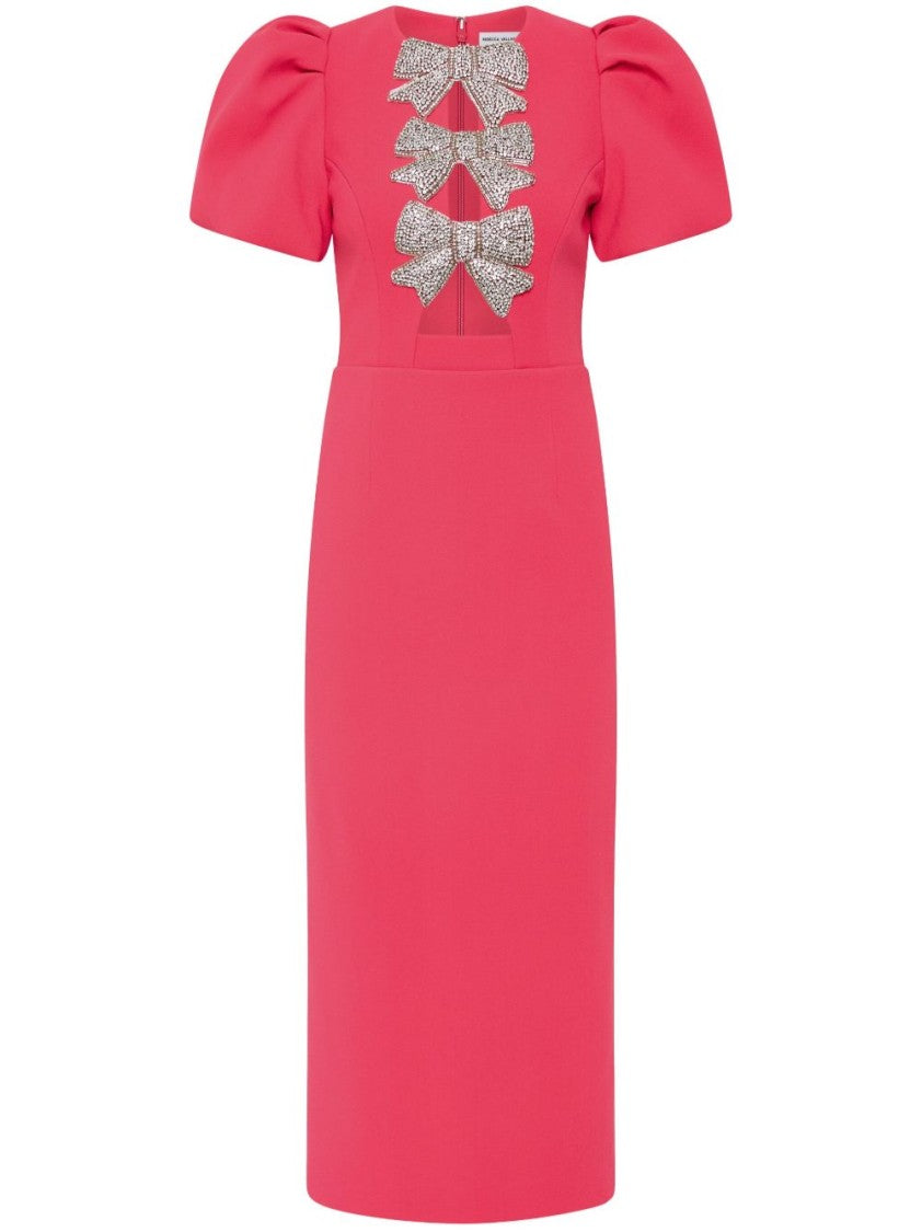 Rebecca Vallace Red Midi Dress With Puffed Sleeves