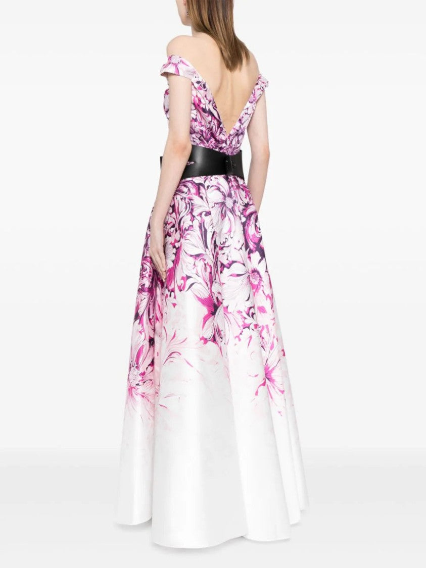 Saiid Kobeisy Mikado Printed Dress With Off-Shoulder Sleeves