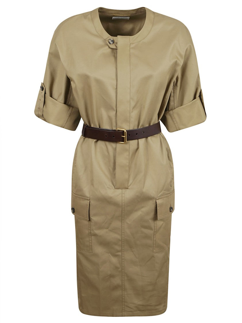 Saint Laurent Structured Beige Dress With Tailored Waist