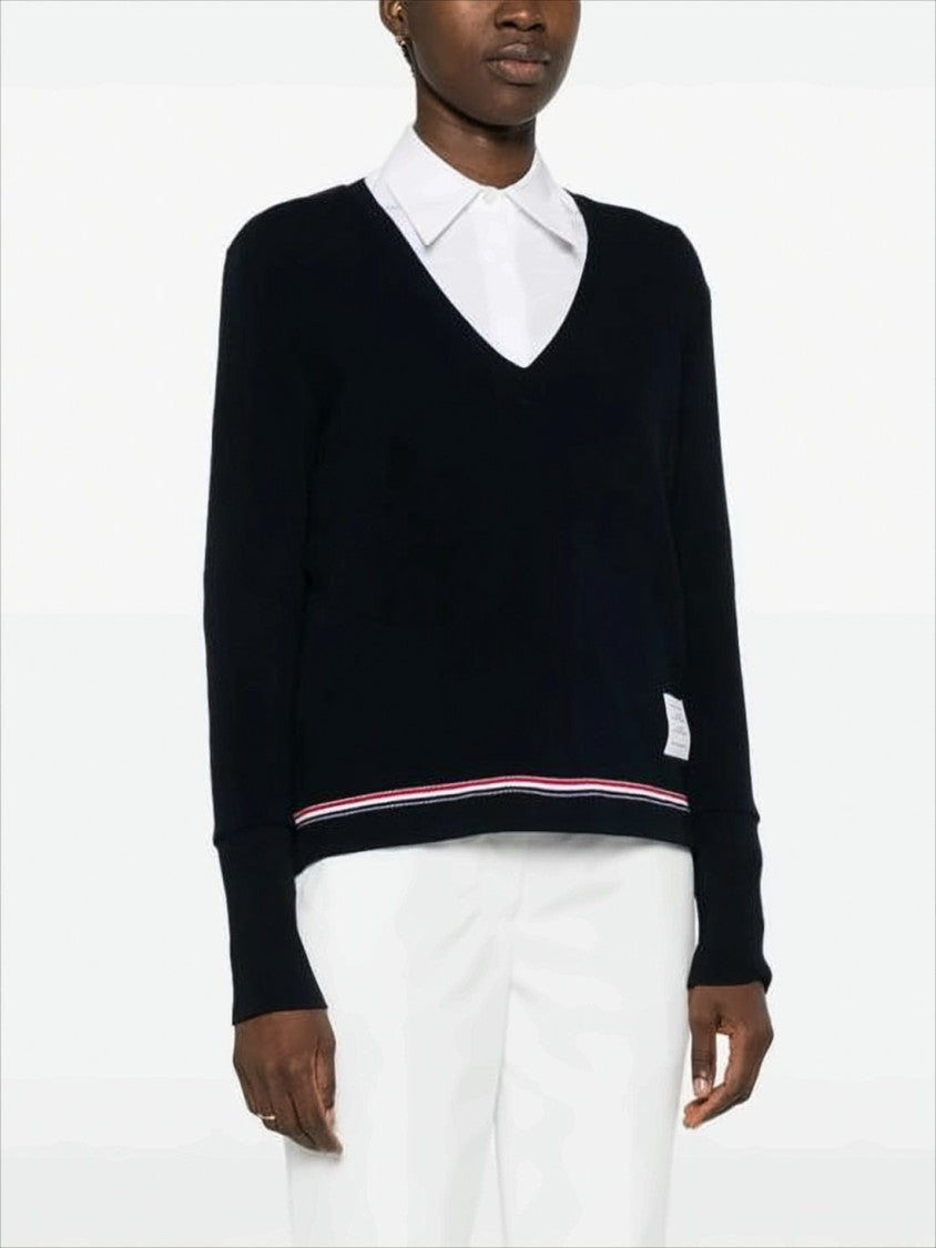 Thom Browne Fitted Long-Sleeve V-Neck Top With Ribbed Details