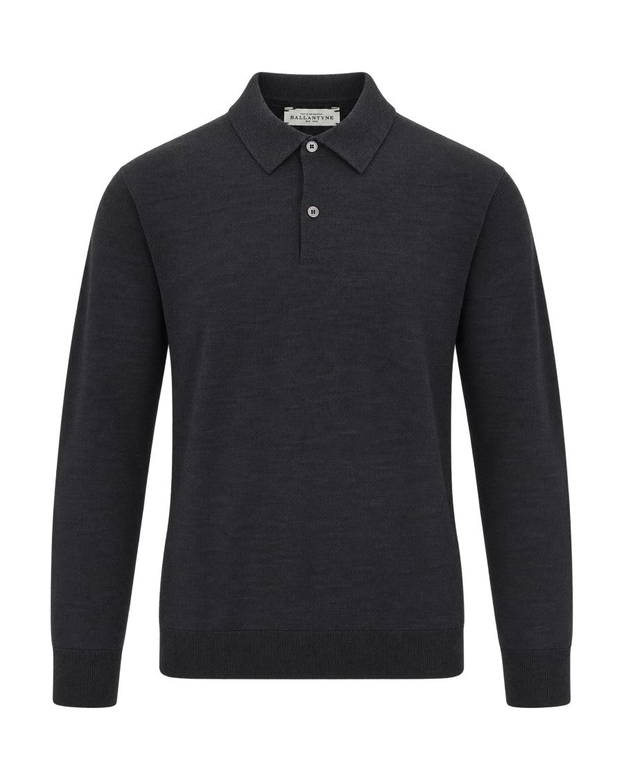 Ballantyne Charcoal Fine Knit Wool Polo Shirt
