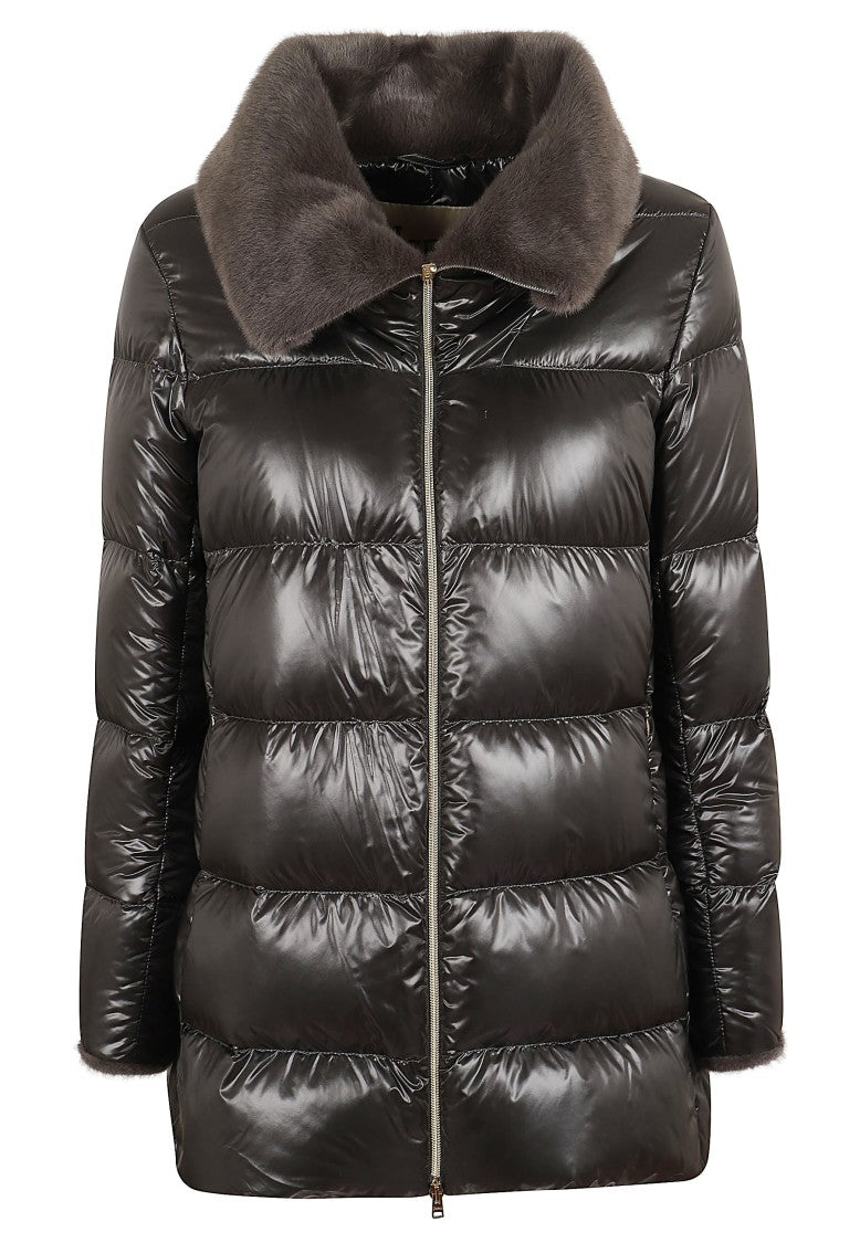 Herno A-Shape Mid-Length Down Jacket With Faux Fur Collar