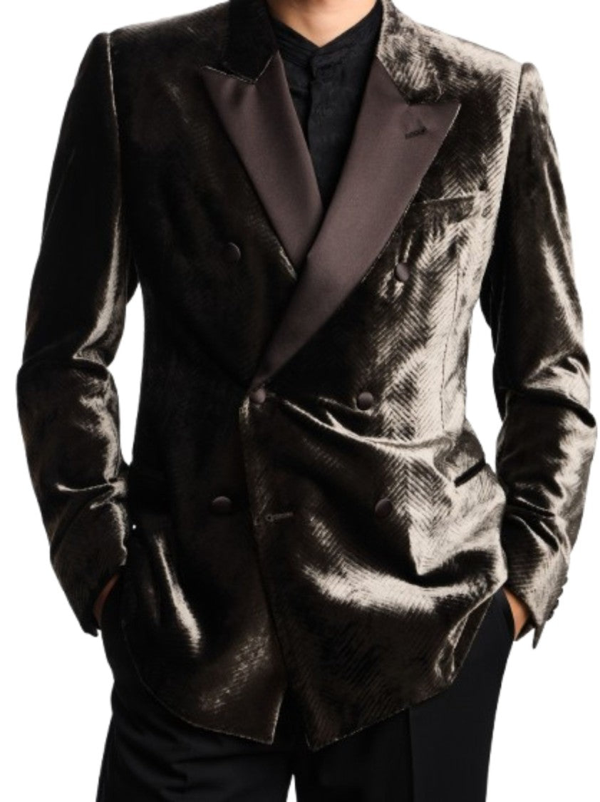 Emporio Armani Double-Breasted Herringbone Velvet Blazer