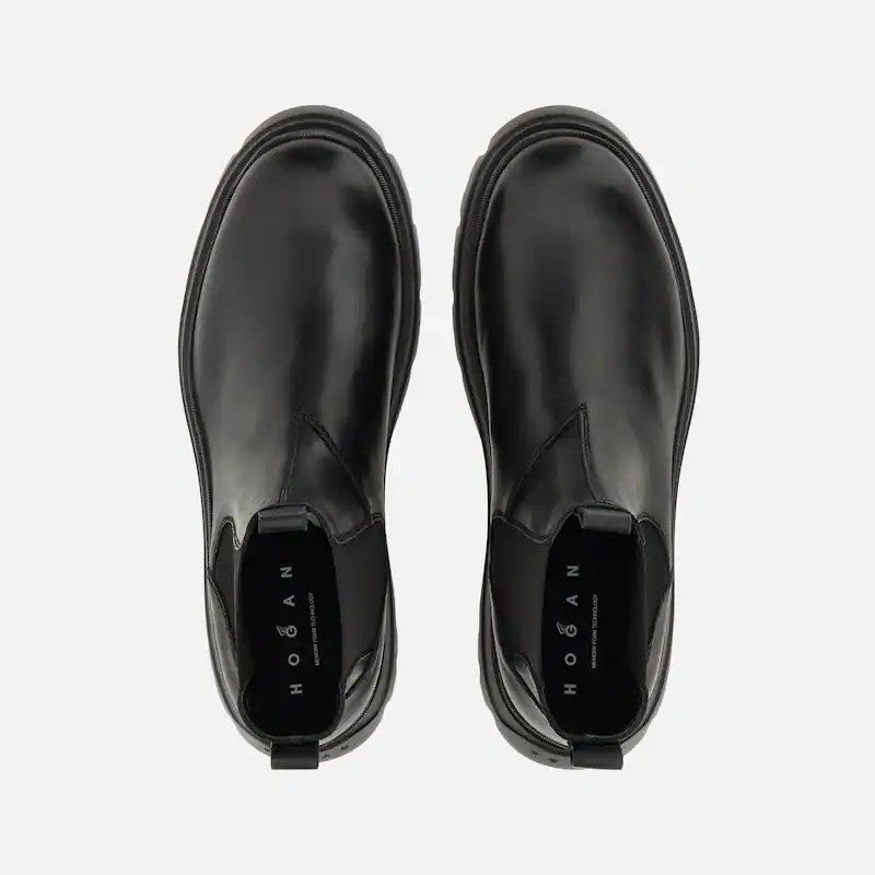 Hogan Black Minimalist Chunky Sole Leather Boots